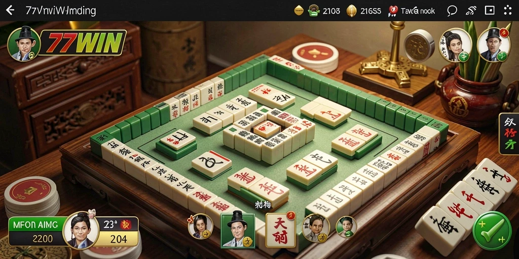 Tampilan atraktif gameplay Mahjong dalam 77WIN.