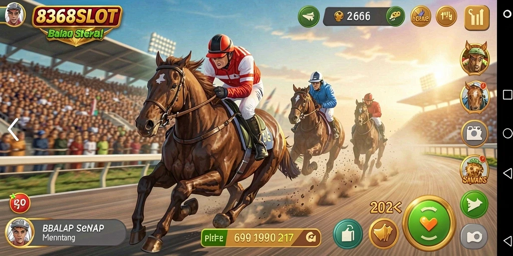 Screenshot utama 8368SLOT menampilkan aksi balap yang mendebarkan.