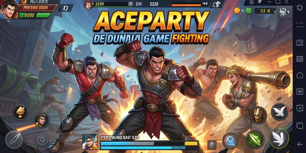 Tangkapan layar utama ACEPARTY menampilkan aksi pertarungan yang intens dan menarik.