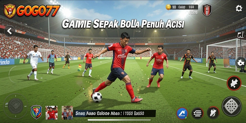 Tampilan gameplay GOGO77 dengan aksi sepak bola yang menegangkan.