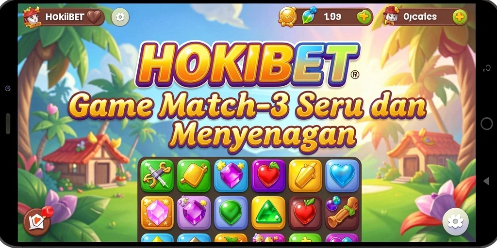Screenshot HOKIBET menampilkan gameplay Match-3 yang seru.