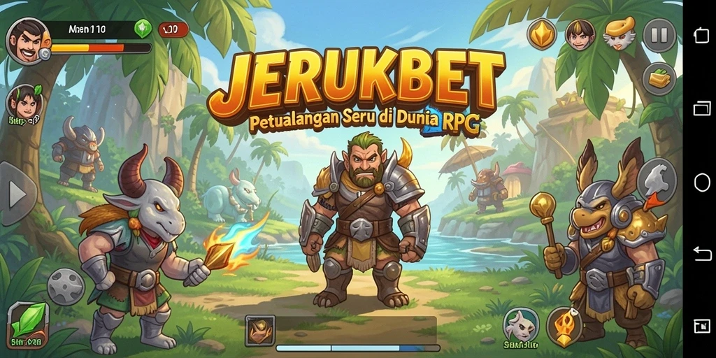 Tampilan gameplay RPG JERUKBET dengan karakter penuh aksi dan petualangan.