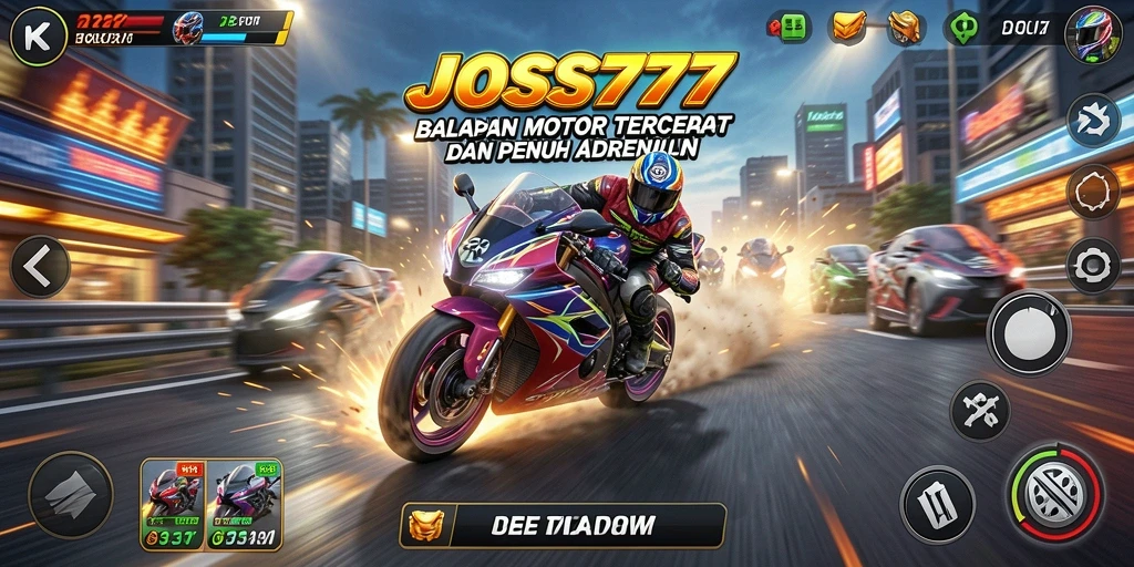 Screenshot gameplay JOSS777 menampilkan aksi balapan motor yang mendebarkan.
