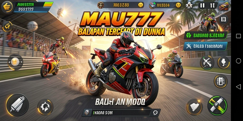 Tampilan gameplay MAU777 dengan balapan motor yang intens dan grafis menakjubkan.