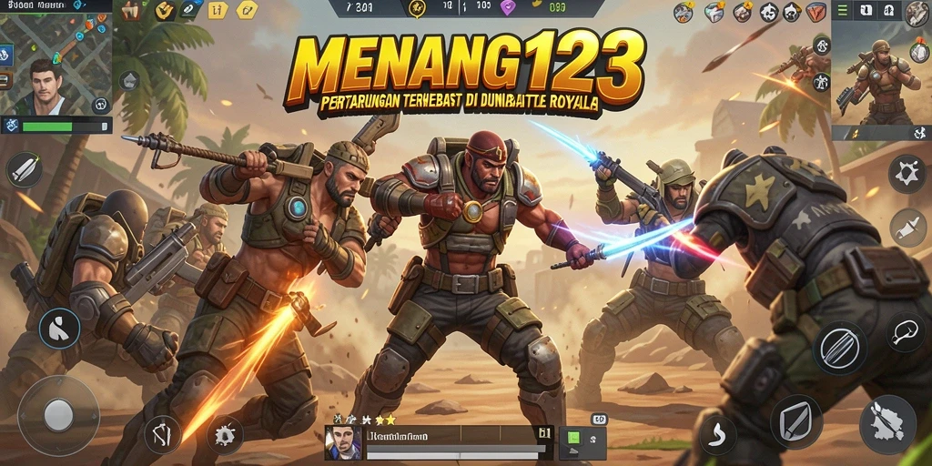Screenshot MENANG123 menunjukkan pertempuran seru dalam mode Battle Royale.