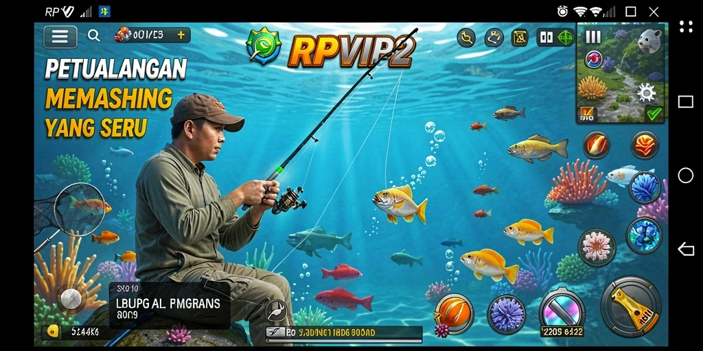 Screenshot gameplay RPVIP2 menampilkan momen memancing yang menegangkan.