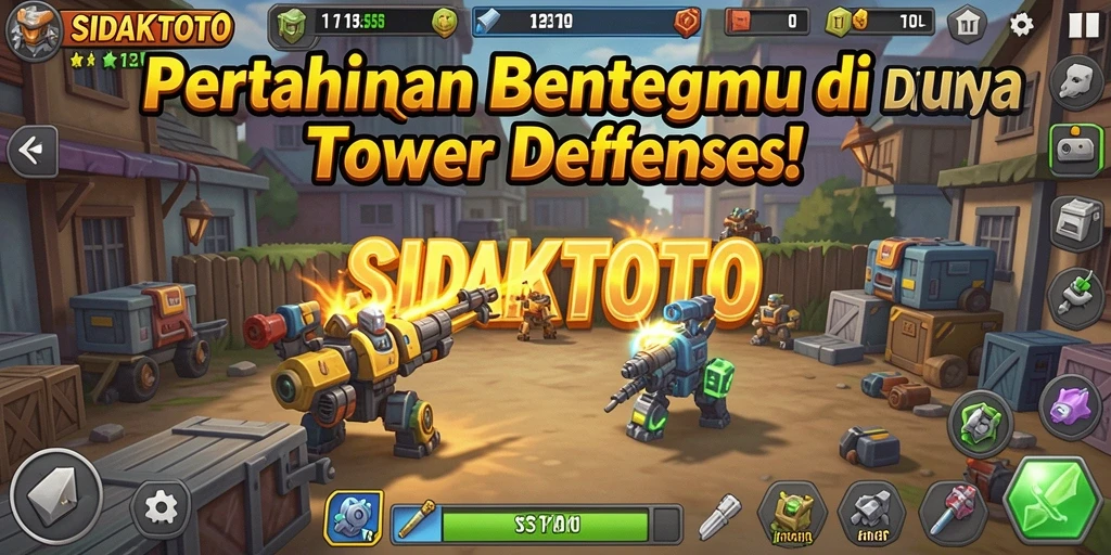 Tangkapan layar utama <strong>SIDAKTOTO</strong> menampilkan aksi seru dalam pertahanan tower.