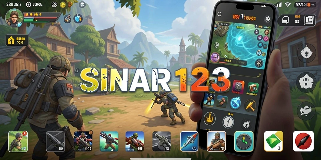 Tampilan screenshot utama aplikasi SINAR123 yang menunjukkan berbagai fitur Utility.